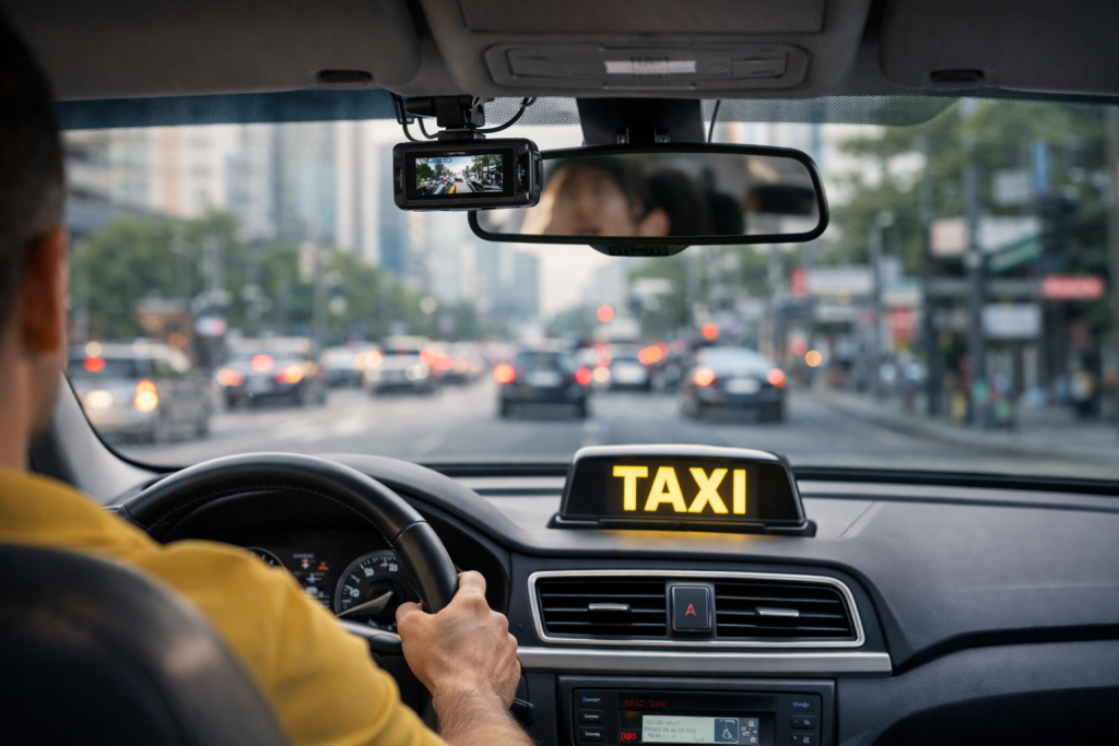 dashcam instalada en taxi para seguridad del conductor