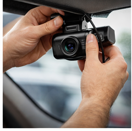 instalación de dashcam en el parabrisa del coche