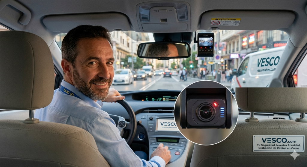 CÁmara Viofo A229 Pro 3CH instalada en un taxi para vigilancia interior nocturna con sensor Sony STARVIS 2
