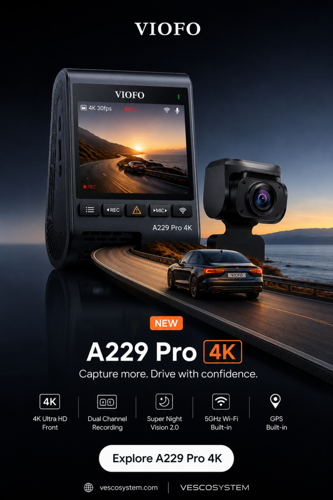Cámara dash cam VIOFO A229 Pro 4K con grabación dual y GPS para coche - Vesco