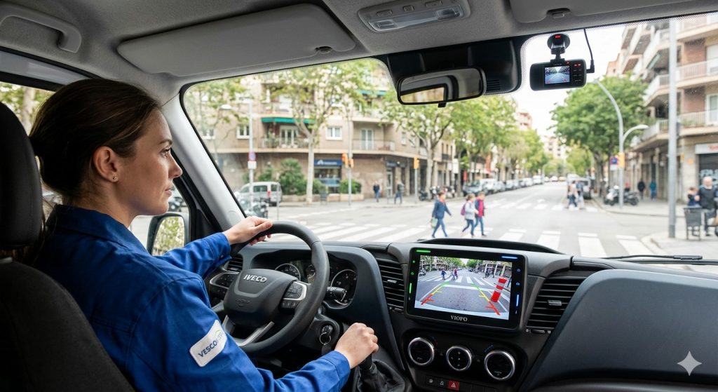 Instalación profesional de cámaras de marcha atrás para furgonetas en una IVECO Daily con dashcam Viofo.